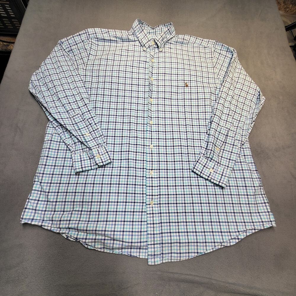 Ralph Lauren Shirt Mens 2XLT Checkered Long Sleeve Button Up Flesh Pony